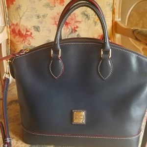 Dooney & Bourke leather satchel, navy + red piping